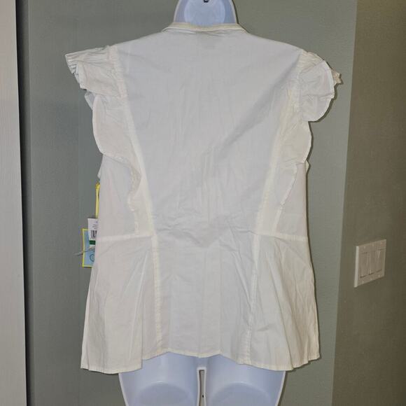 Cece Flutter sleeveless Cotton Poplin Blouse Size Large Office Work Cottagecore - Picture 8 of 11